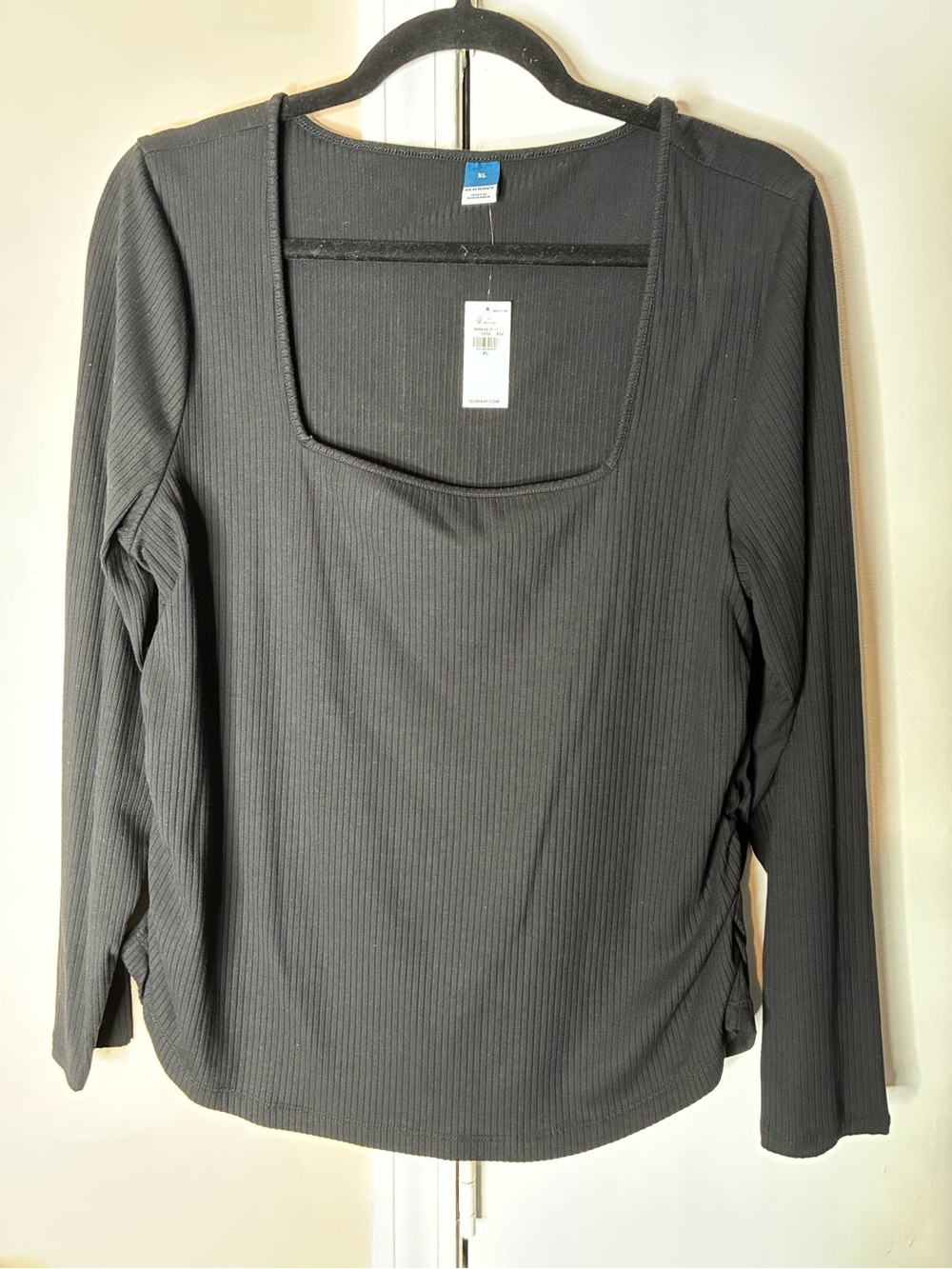 Old Navy Black Ribbed Square-Neck Long-Sleeve Top
